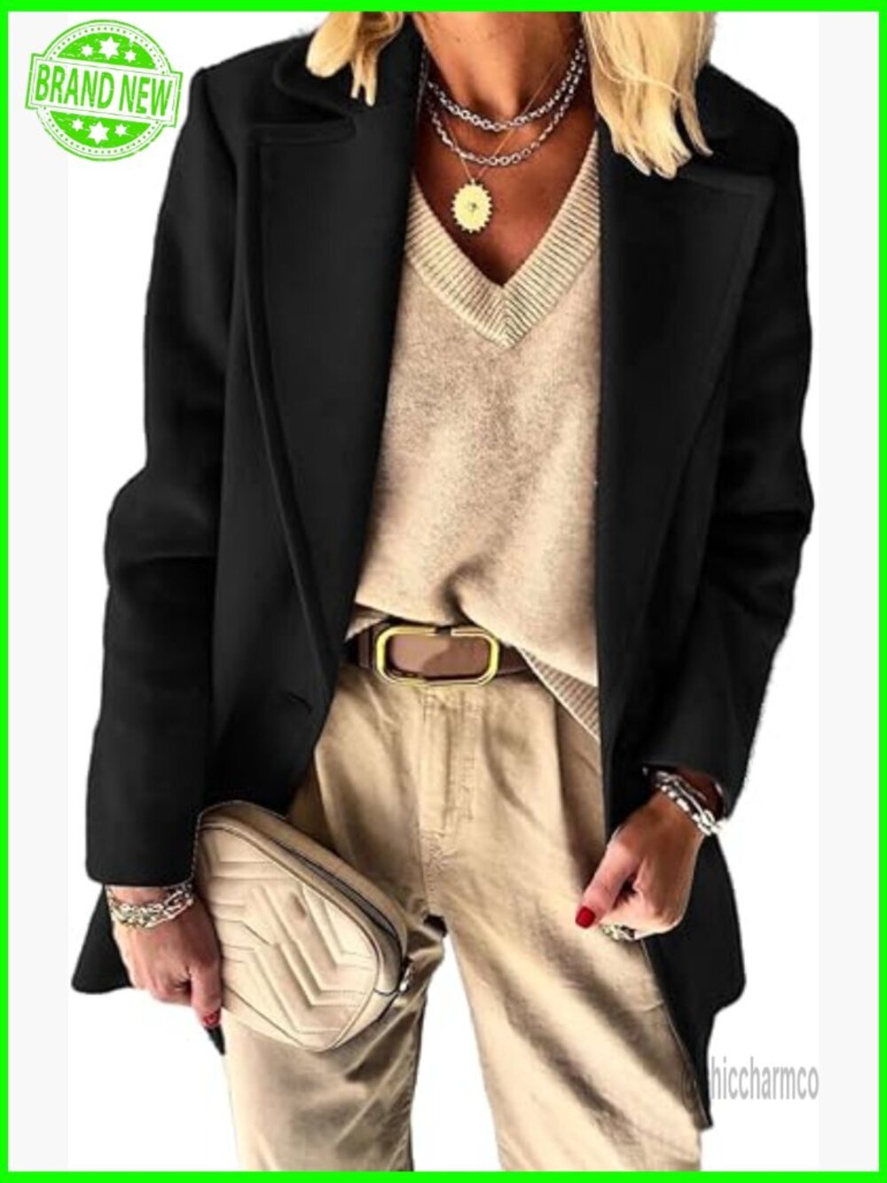 Wool Blazer Jacket Women Business Work Suit Coat Fall Winter Notch Lapel
